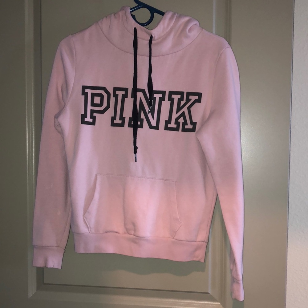 VS PINK light pink black sherpa hoodie size xs